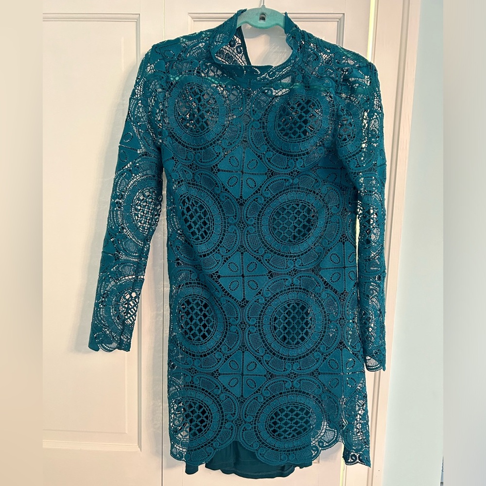 Free People Mink Lace Shift Dress in Emerald (XS)